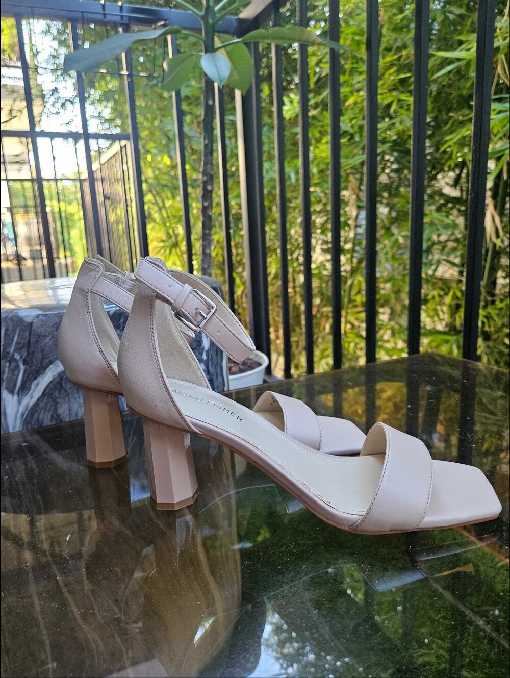 Marc Fisher Nude Beige Korita Ankle Strap Block Heel Sandals Size 8M NWOT